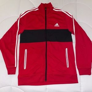 Adidas Red Zip-up Jacket Large White Piping and Black Stripe